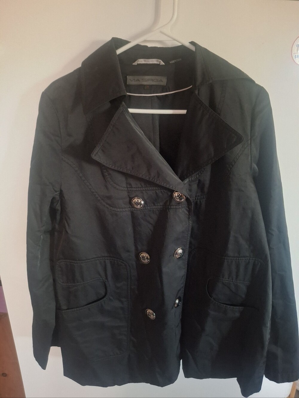 Via Spiga Black Double-Breasted Trench Coat